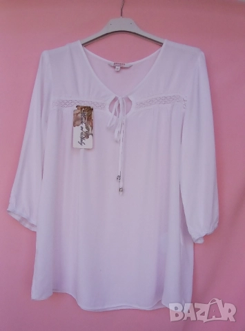 Стилни дамски бели памучни и кенарени блузи с бродерии без бродерия., снимка 5 - Ризи - 51481162
