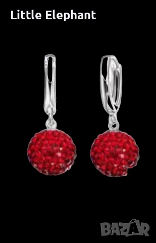 Сребърни висящи обеци,колекция"Ball",red/нови, снимка 1