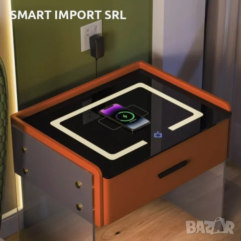 Интелигентно нощно шкафче Smart Heater, безжично зареждане, Led осветление, оранжев, снимка 2 - Шкафове - 51999296