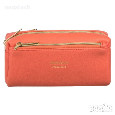 Ученически несесер от изкуствена кожа, Оранжев, 19x5.5x5 см., снимка 3 - Ученически пособия, канцеларски материали - 51575653