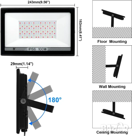 2/бр. RGB LED външен прожектор 100W, Димируем 10000LM IP66, снимка 7 - Лед осветление - 51066609