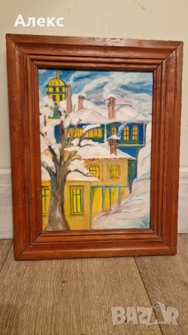 Стара Българска картина, масло, подпис, масивна дървена рамка.