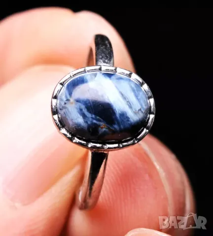 Пръстен с натурален син питерсит 6.8*9mm, снимка 1