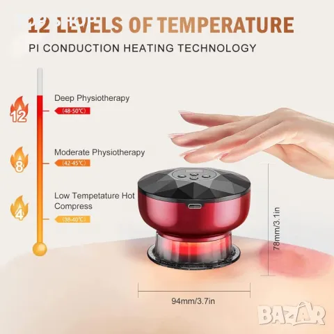 Смарт електрическа вендуза с подгрев -ROUDJER 12 режима, 12 температури, снимка 3 - Медицинска апаратура - 48478805