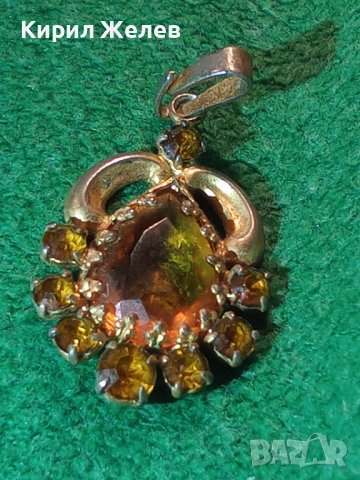 СТАР БРОНЗОВ ПОЗЛАТЕН СКЪПОЦЕНЕН АРТ ДЕКО ПЕНДАНТ с КАМЪНИ ЦИТРИН РЕТРО БИЖУ МЕДАЛЬОН 71351