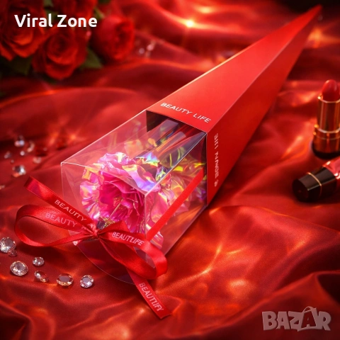 Декоративна роза със златно стъбло в подаръчна кутия, снимка 4 - Подаръци за жени - 53240073