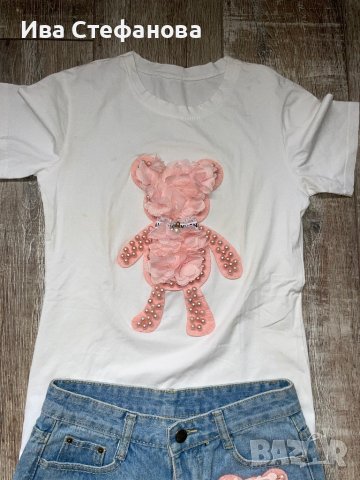  нов сет комплект розово мече перли  костюм от две части къси дънкови панталонки тениска T-shirt , снимка 5 - Комплекти - 40368001