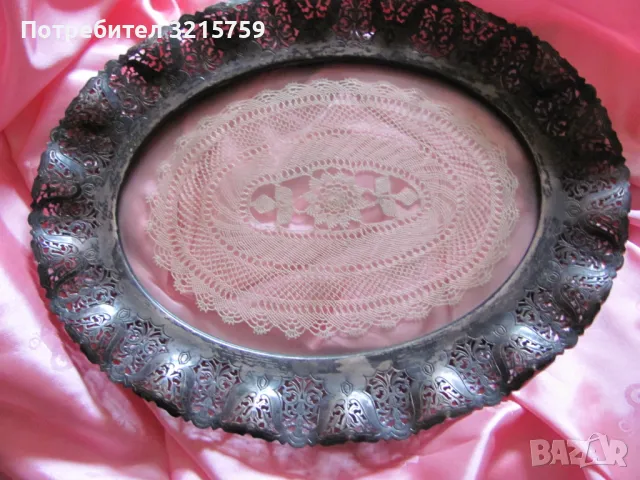 Арт деко метален поднос със стъкло 35х28см.