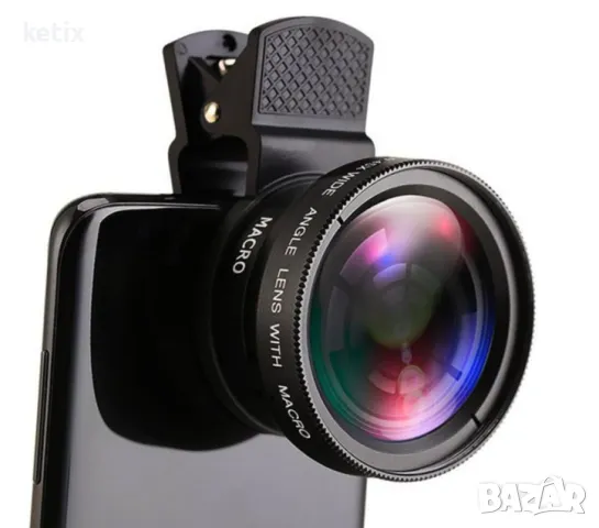 Широкоъгълен макро обектив за телефон 2 в 1, 0.45X, 37 mm, черен, снимка 3 - Селфи стикове, аксесоари - 48549338