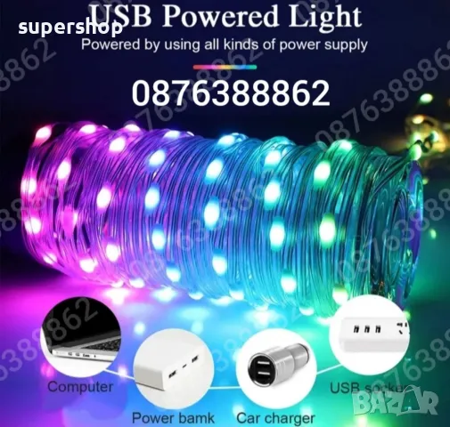 Лед Лампички 10м. за Коледна Елха Декорация Дистанционно, Блутут, RGB, снимка 6 - Други - 47945667