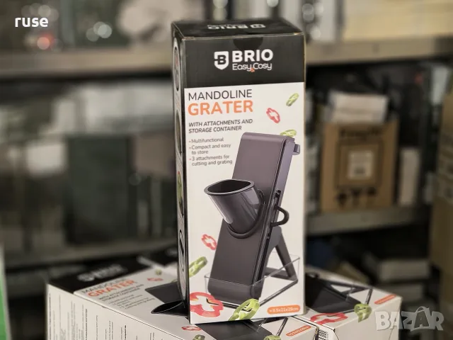 НОВИ! Мултифункционално ренде Мандолина Brio - с 3 приставки и контейнер , снимка 3 - Аксесоари за кухня - 56117553