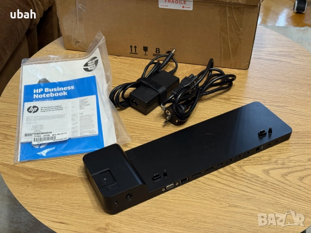 HP 2013 UltraSlim Docking Station + оригинален 65W AC адаптер, захранващ кабел и документация, снимка 2 - Части за лаптопи - 52262366