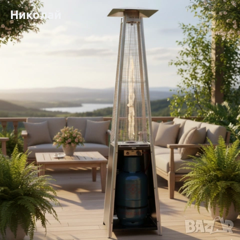 Газов отоплител-чадър 13 kW, 227 см – външен газов отоплител с калъф и защити + маймунка , готов за 