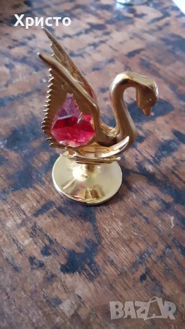 метален декоративен лебед CRAFTOCRAFT със Сваровски Swarovski кристали, снимка 6 - Статуетки - 41084533