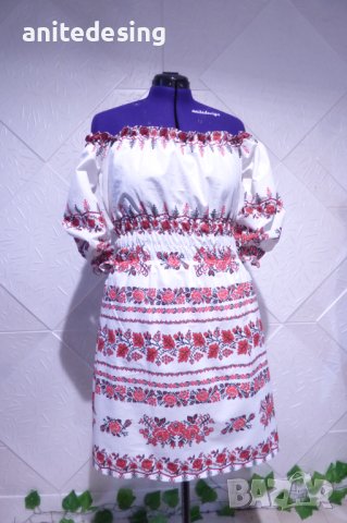 Рокля с етно мотиви ,голи рамене, снимка 4 - Рокли - 39828654