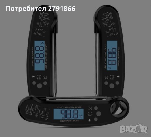 Дигитален термометър за храна с вградена сонда , диапазон на измерване -50°C - 300°C, черен, снимка 7 - Други - 42567886