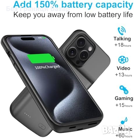 Нов 8500mAh Кейс Батерия за телефон iPhone 15 Pro Max/Plus Айфон Power Bank, снимка 3 - Калъфи, кейсове - 44570581