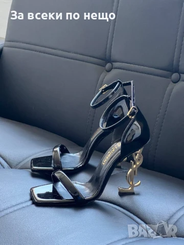 Yves Saint Laurent Дамски Черни Обувки На Златен Метален Ток Код E438, снимка 4 - Дамски обувки на ток - 50503055