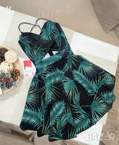 Дамска къса лятна ефирна плажна рокля сандали естествена кожа платформа очила 