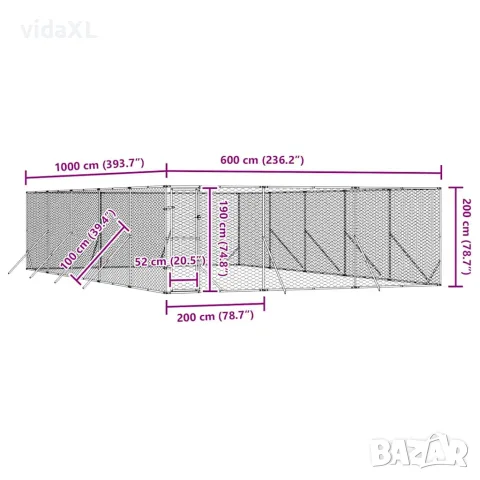 vidaXL Външна клетка за куче сребриста 6x10x2 м поцинкована стомана, снимка 9 - За кучета - 56146867