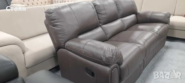 Кафяв кожен диван тройка с ръчен релаксиращ механизъм "Violino", снимка 6 - Дивани и мека мебел - 39974096