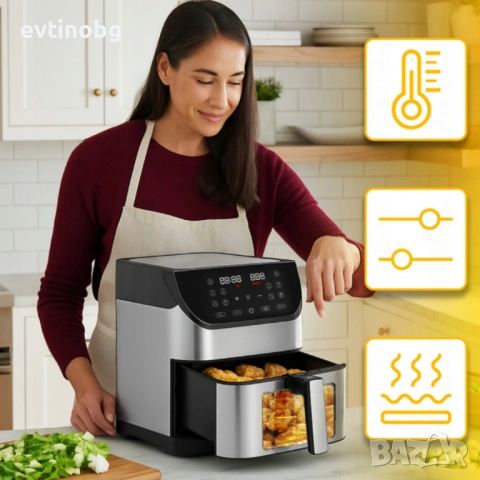 Фритюрник с горещ въздух XXL - 8 литра, 1800 W и 12 програми, снимка 2 - Кухненски роботи - 53808444