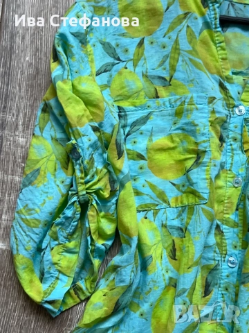 Дамска разкошна елегантна асиметрична нова риза туника 100 % памук памучна принт лимони лимон, снимка 2 - Туники - 51936072