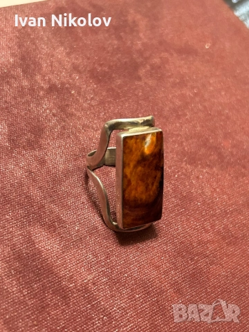 Дамски сребърен пръстен с кафяв яспис, снимка 3 - Пръстени - 52842079