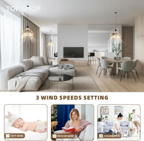 Kawaya LED таванна вентилаторна лампа с дистанционно, за основа E27, диаметър 20 см, снимка 3 - Лед осветление - 49500171