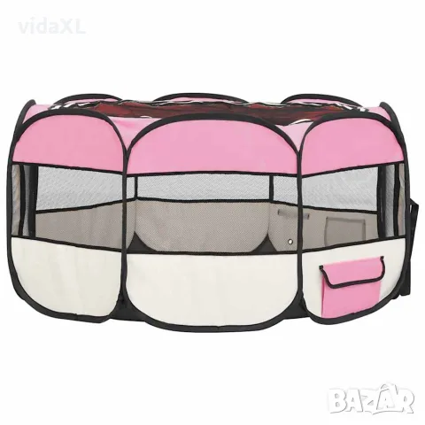 vidaXL Сгъваема кучешка кошара с чанта за носене розова 145x145x61 см, снимка 4 - За кучета - 56146241