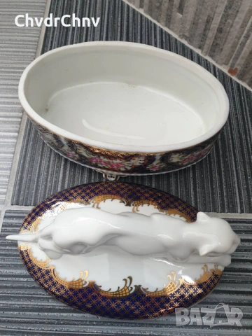 Имперска Русия бижутерка 16см/фигурална стара руска порцеланова кутия за бижута/тигър-пума, снимка 7 - Антикварни и старинни предмети - 53506328