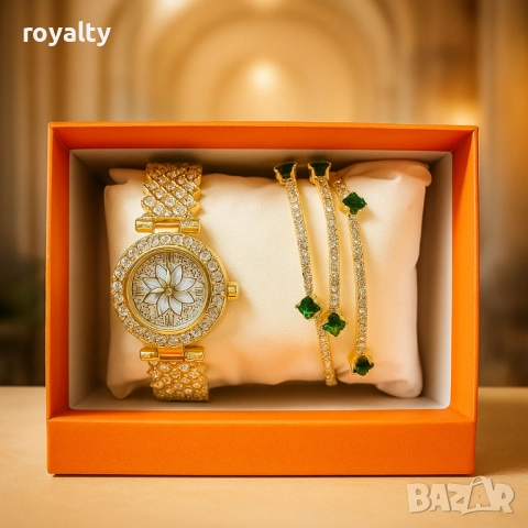 Дамски комплект часовник и гривни с кристали – луксозен подарък в готова кутия, снимка 3 - Бижутерийни комплекти - 52122193