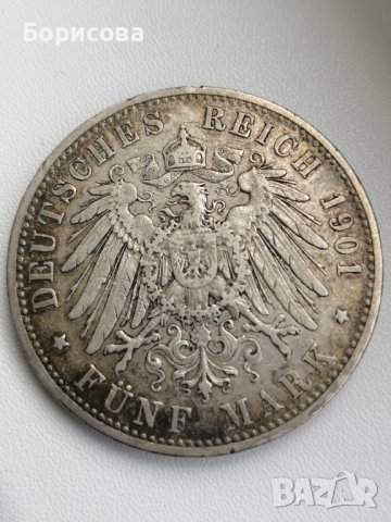 5 Mark 1901 D Deutsches Reich , снимка 2 - Нумизматика и бонистика - 39162052