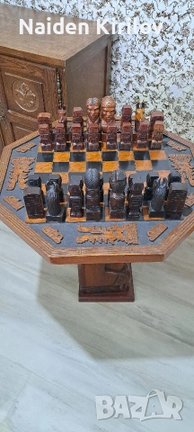 дървена маса за шах, снимка 7 - Антикварни и старинни предмети - 53578146