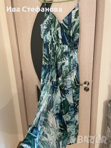 Разкошна ефирна цепка  нова елегантна ефирна дълга рокля екзотичен тропически принт номер 40, снимка 4 - Рокли - 42096016