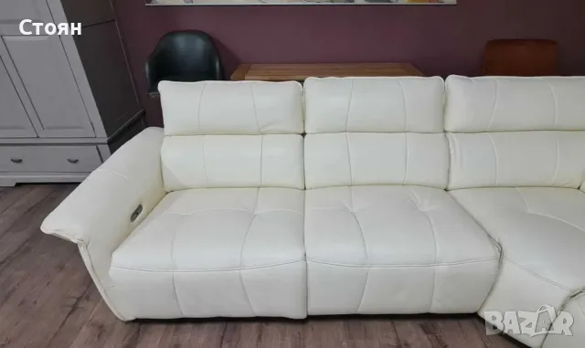 Кремав кожен ъглов диван "Cadenza" с електрически релакиращ механизъм, снимка 4 - Дивани и мека мебел - 47498905