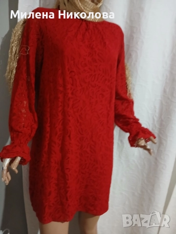 Червена рокля дантела, снимка 2 - Рокли - 52135819