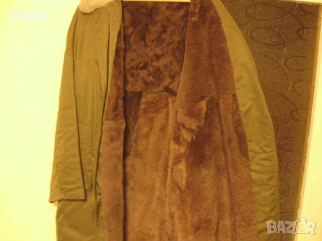 НОВА Шуба , масленозелена , с подплата Овча кожа , № 60, снимка 4 - Палта - 52508479