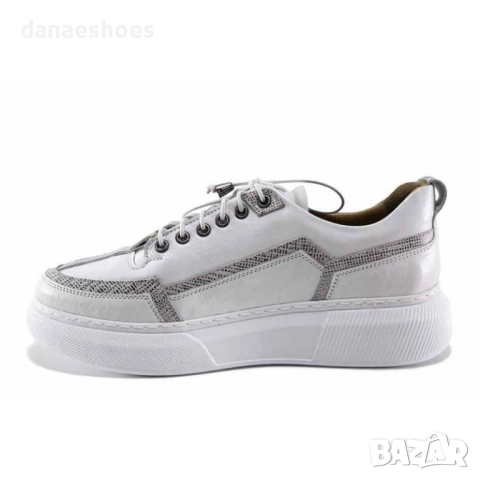 Дамски спортни обувки от естествена кожа в бяло и сребристо , снимка 3 - Дамски ежедневни обувки - 51766071