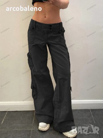 Дамски карго панталони с нестандартен дизайн в ретро стил с голям джоб и широк колан, 2цвята, снимка 6 - Панталони - 41776500