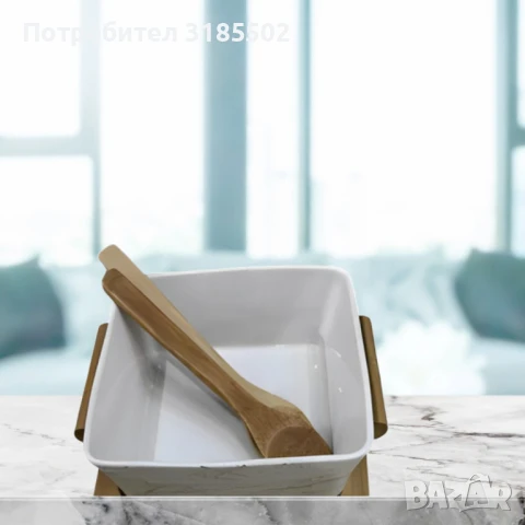 Керамичен съд - купа, с дървени аксесоари, снимка 4 - Прибори за хранене, готвене и сервиране - 51420727