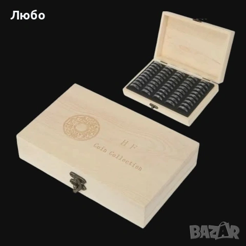 Дървена кутия за 100/50 монети (с 100/50 капсули и уплътнители), снимка 11 - Нумизматика и бонистика - 49502896