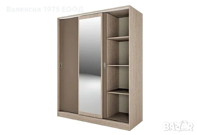 Гардероб с плъз.врати, огледало и вътрешни чекмеджета Сити 1006 дъб или комбинация мока/ лате, снимка 9 - Гардероби - 47361498