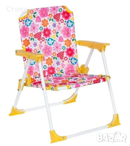 Детски стол металик жълт флорален 37x35x46см, снимка 1 - Къмпинг мебели - 41434679