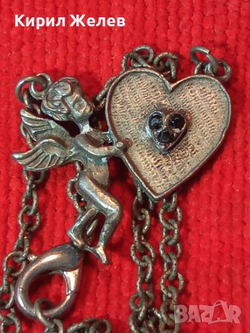 ПОСРЕБРЕНО АМУРЧЕ СЪРЧИЦЕ с 3 МАРКАЗИТА РЕТРО ВЕРИЖКА ВИНТИДЖ БЕЛ ЕПОК ПЕНДАНТ МЕДАЛЬОН 25167, снимка 3 - Антикварни и старинни предмети - 35364555