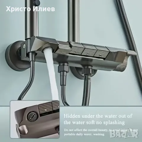 Душ система със стенен термостатен смесител тип пиано 4 функции Сив, снимка 4 - Смесители - 49614199