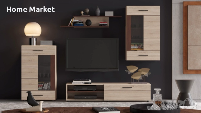 Секция SOLO дъб сонома/венге Материал - ПДЧ/МДФ  Цвят - дъб сонома  Височина (см) - 184  Дълбочина/Д, снимка 2 - Секции и витрини - 51619737