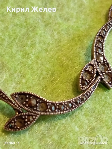 Сребърна гривна с МАРКЕЗИТ във формата на листа ювелирна изработка 43840, снимка 8 - Гривни - 52913016