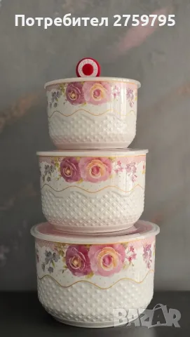 ХИТ.Големи порцеланови купи с херметически капаци на бели рози., снимка 1