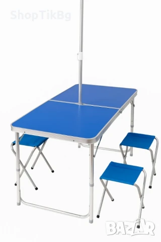 Къмпинг комплект 3 в 1: Сгъваема маса с 4 стола и чадър, снимка 10 - Градински мебели, декорация  - 50634190